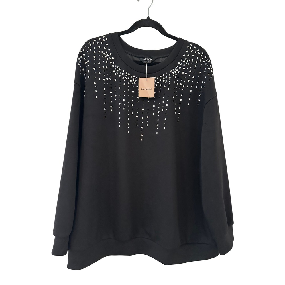 Bloomchic Black Rhinestone Embellished Sweatshirt Plus Size 18 Glam Festive